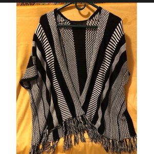 Black and White Striped Knit Cardigan